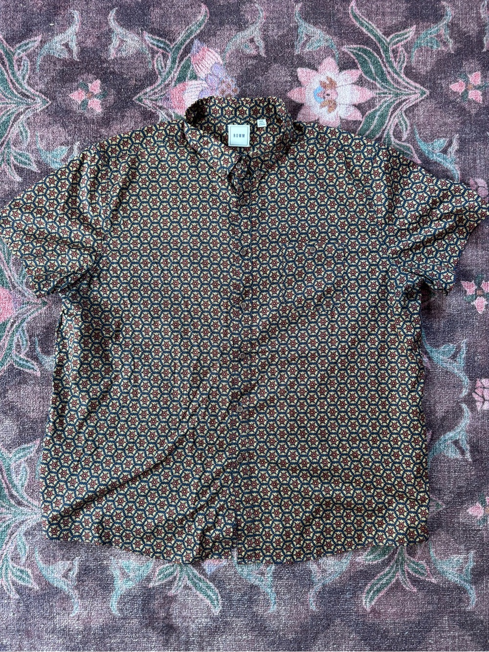 ROWM Short-Sleeve Geometric Patterned Print Button-Down Shirt - XXL